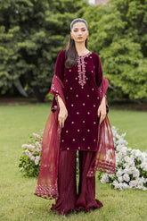 FW25DA-2826 MAROON 2PCS EMBROIDERED KURTA WITH TROUSER