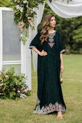 FW25DA-2829 BOTTLE GREEN 1PCS EMBROIDERED KAFTAN