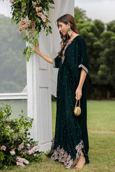 FW25DA-2829 BOTTLE GREEN 1PCS EMBROIDERED KAFTAN