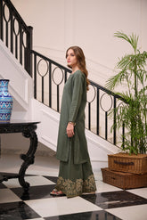 DC-2257 DARK GREEN 2PCS EMBROIDERED KURTA WITH TROUSER