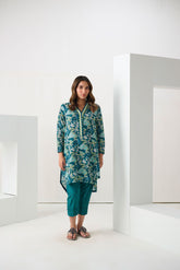 DC-2293 DARK GREEN 2PCS PRINTED KURTA WITH TROUSER