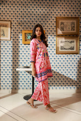 SS24DC-2529 PINK LAWN 2PCS PRINTED KURTA WITH TROUSER