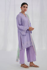 SS25DC-2564 PURPLE COTTON JACQUARD 2PCS EMBROIDERED KURTA WITH TROUSER