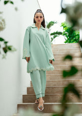 SS25DC-2569 MINT GREEN 2PCS EMBROIDERED KURTA WITH TROUSER