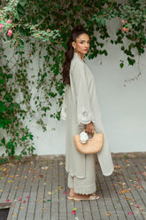 SS25DC-2570 GREY 2PCS EMBROIDERED KURTA WITH TROUSER