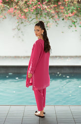 SS25DC-2572 DARK PINK 2PCS EMBROIDERED KURTA WITH TROUSER