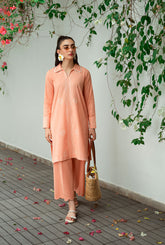 SS25DC-2573 PEACH 2PCS EMBROIDERED KURTA WITH TROUSER