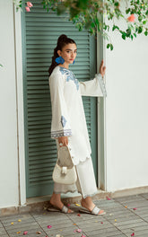 SS25DC-2574 WHITE 2PCS EMBROIDERED KURTA WITH TROUSER