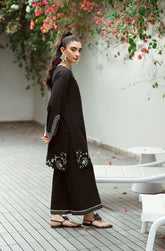 SS25DC-2575 BLACK 2PCS EMBROIDERED KURTA WITH TROUSER