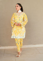 SS25DC-2534 YELLOW LAWN 2PCS EMBROIDERED KURTA WITH TROUSER
