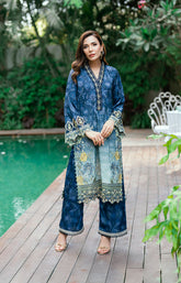 SS25DA-2754 NAVY BLUE 2PCS EMBROIDERED KURTA WITH TROUSER
