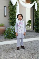 SS25DK-0189 - LIGHT GREY - KURTA ,PAJAMA & WAIST COAT - 3PCS