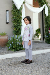 SS25DK-0189 - LIGHT GREY - KURTA ,PAJAMA & WAIST COAT - 3PCS