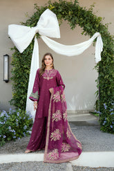 SS25DA-2701 PLUM 2PCS EMBROIDERED KURTA WITH TROUSER
