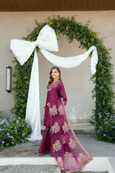 SS25DA-2701 PLUM 2PCS EMBROIDERED KURTA WITH TROUSER