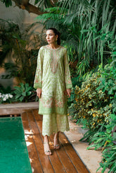SS25DA-2751 L-GREEN 2PCS HAND EMBELLISHED KURTA WITH TROUSER