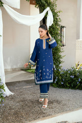 SS25DA-2707 BLUE 2PCS EMBROIDERED KURTA WITH TROUSER