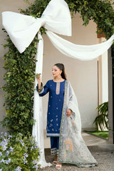SS25DA-2707 BLUE 2PCS EMBROIDERED KURTA WITH TROUSER