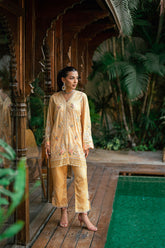 SS25DA-2753 YELLOW 2PCS HAND EMBELLISHED KURTA WITH TROUSER