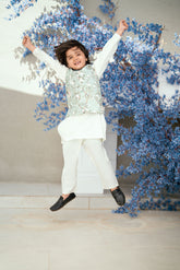 SS25DK-0187 - OFF WHITE - KURTA ,PAJAMA & WAIST COAT - 3PCS