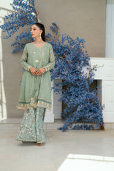 SS25DA-2705 LIGHT GREEN 2PCS EMBROIDERED KURTA WITH TROUSER