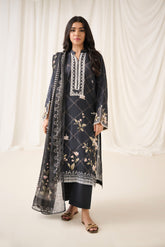 DU-3154 - BLACK - EMBROIDERED LAWN - 3PCS