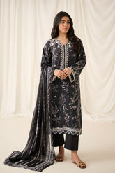 DU-3155 - BLACK - EMBROIDERED LAWN - 3PCS