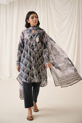 DU-3158 - BLACK - PRINTED LAWN - 3PCS
