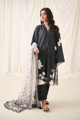 DU-3159 - BLACK - PRINTED LAWN - 3PCS