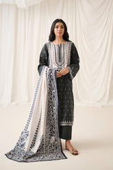 DU-3160 - BLACK - PRINTED LAWN - 3PCS
