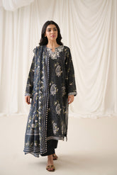 DU-3163 - BLACK - EMBROIDERED LAWN - 3PCS