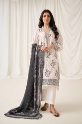 DU-3164 - OFF-WHITE - PRINTED LAWN - 3PCS