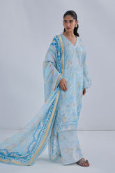 SS25DD-2560 SKY BLUE PRINTED DUPATTA