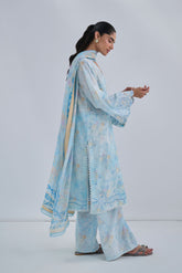 SS25DC-2560 SKY BLUE COTTON JACQUARD 2PCS EMBROIDERED KURTA WITH TROUSER