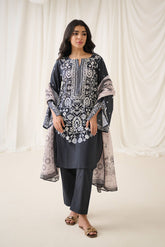 DU-3157 - BLACK - PRINTED LAWN - 3PCS