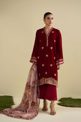 FW25DA-2828 MAROON 2PCS EMBROIDERED KURTA WITH TROUSER