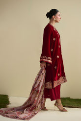 FW25DA-2828 MAROON 2PCS EMBROIDERED KURTA WITH TROUSER