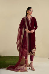 FW25DD-2832 MAROON EMBROIDERED DUPATTA