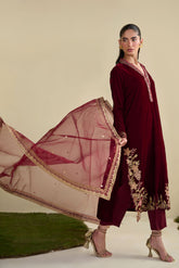 FW25DD-2832 MAROON EMBROIDERED DUPATTA