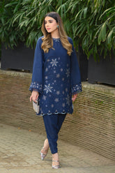 FW25DC-2878 NAVY BLUE 2PCS EMBROIDERED KURTA WITH TROUSER
