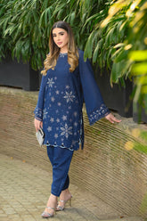 FW25DC-2878 NAVY BLUE 2PCS EMBROIDERED KURTA WITH TROUSER