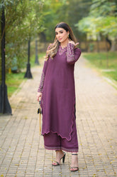 FW25DC-2879 PURPLE 2PCS EMBROIDERED KURTA WITH TROUSER