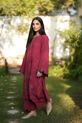 FW25DC-2880 RED 2PCS EMBROIDERED KURTA WITH TROUSER