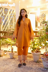 FW25DC-2881 MUSTARD 2PCS EMBROIDERED KURTA WITH TROUSER