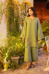 FW25DC-2882 GREEN 2PCS EMBROIDERED KURTA WITH TROUSER