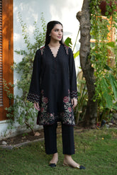 FW25DC-2883 BLACK 2PCS EMBROIDERED KURTA WITH TROUSER