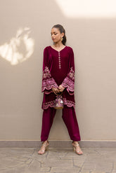 FW24DA-2626 PLUM 2PCS EMBROIDERED KURTA WITH TROUSER