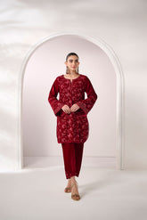 FW24DA-2624 MAROON 2PCS EMBROIDERED KURTA WITH TROUSER