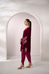 FW24DA-2628 PLUM 2PCS EMBROIDERED KURTA WITH TROUSER