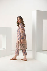 DC-2272 BROWN 2PCS EMBROIDERED KURTA WITH TROUSER